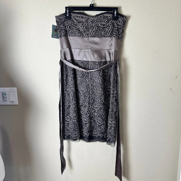 NWT Nordstrom SUZI CHIN Brown Lace & Satin Strapless Cocktail Dress Size 8 - Picture 7 of 10